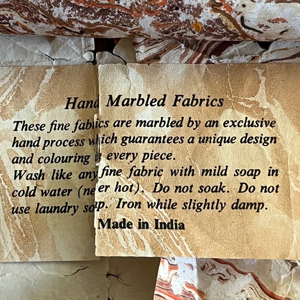 Vintage Hand-Marbled Silk Orange & Brown Scarf from India - Picture 6 of 6